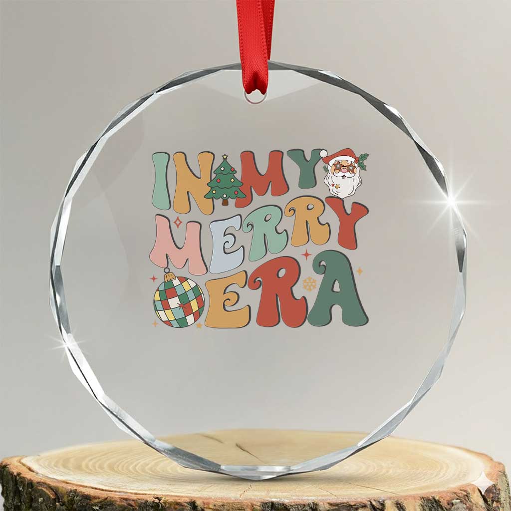 Retro Groovy Xmas Crystal Glass Ornament In My Merry Era Santa Disco Ball TS09 Transparent Glass 3'' Circle Print Your Wear