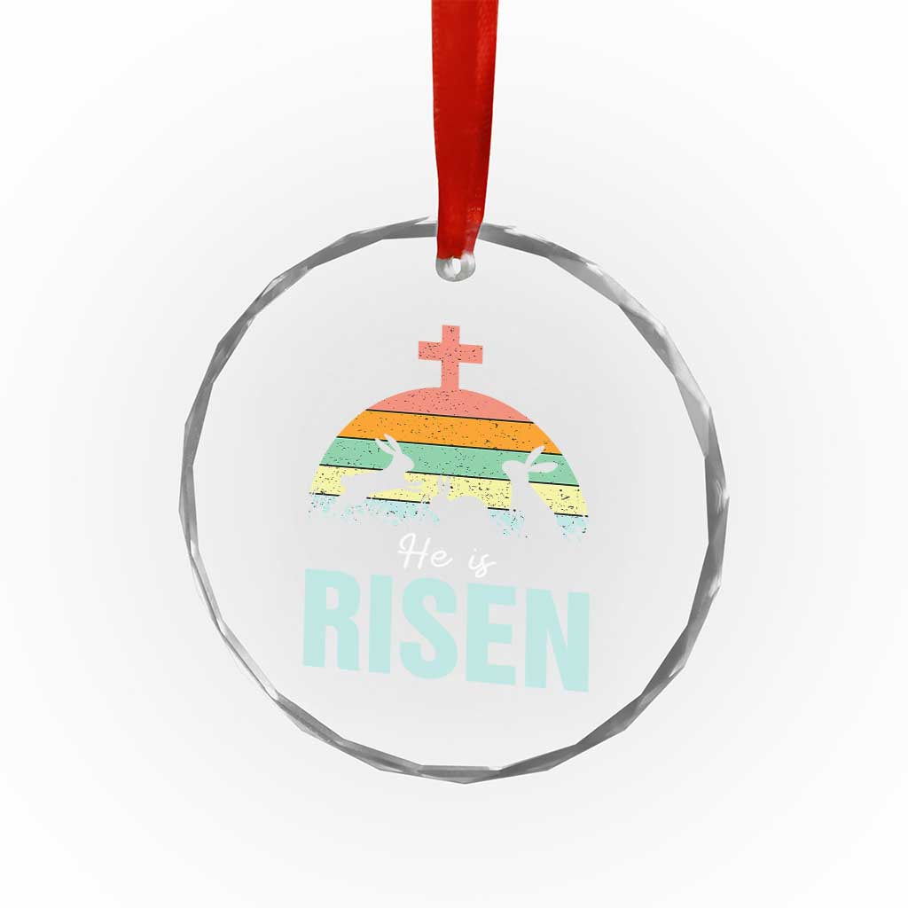 Retro He is Risen Crystal Glass Ornament Bunny Easter Cross Christian Religious Jesus Has Risen TS10 Print Your Wear