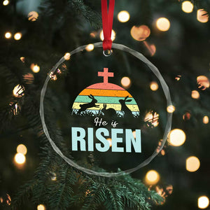 Retro He is Risen Crystal Glass Ornament Bunny Easter Cross Christian Religious Jesus Has Risen TS10 Print Your Wear