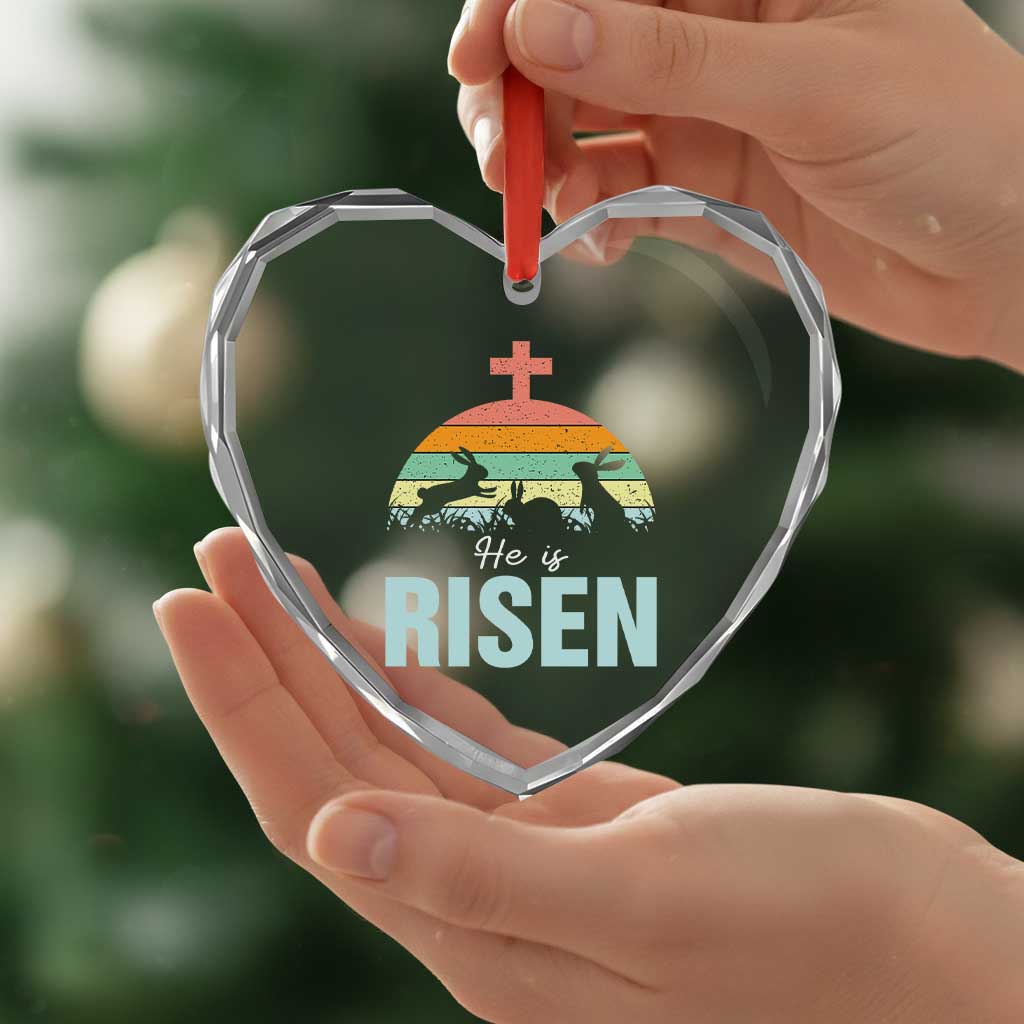 Retro He is Risen Heart Crystal Glass Ornament Bunny Easter Cross Christian Religious Jesus Has Risen TS10 Print Your Wear