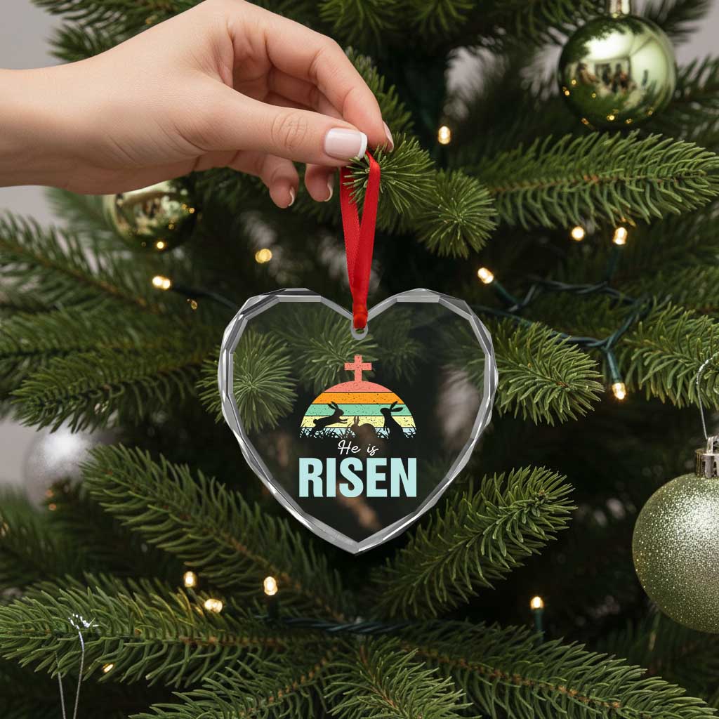 Retro He is Risen Heart Crystal Glass Ornament Bunny Easter Cross Christian Religious Jesus Has Risen TS10 Print Your Wear
