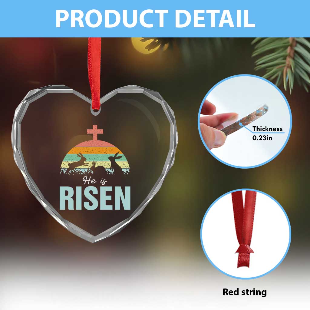 Retro He is Risen Heart Crystal Glass Ornament Bunny Easter Cross Christian Religious Jesus Has Risen TS10 Print Your Wear