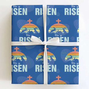 Retro He is Risen Wrapping Paper Roll Bunny Easter Cross Christian Religious Jesus Has Risen TS10 Royal Blue Print Your Wear