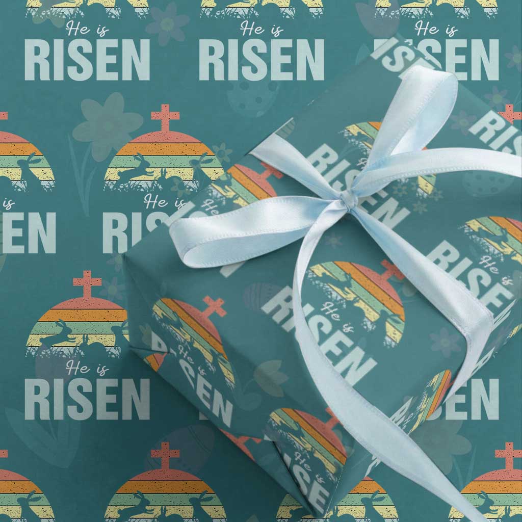 Retro He is Risen Wrapping Paper Roll Bunny Easter Cross Christian Religious Jesus Has Risen TS10 Teal Print Your Wear
