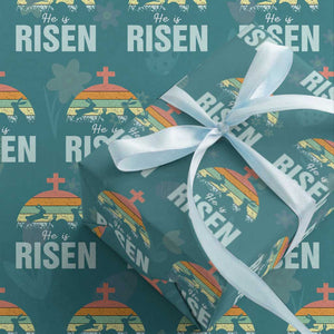 Retro He is Risen Wrapping Paper Roll Bunny Easter Cross Christian Religious Jesus Has Risen TS10 Teal Print Your Wear