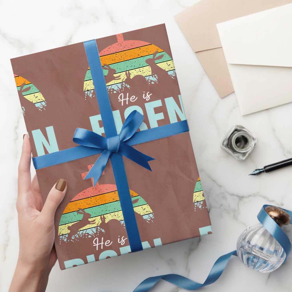 Retro He is Risen Wrapping Paper Roll Bunny Easter Cross Christian Religious Jesus Has Risen TS10 Mocha Print Your Wear