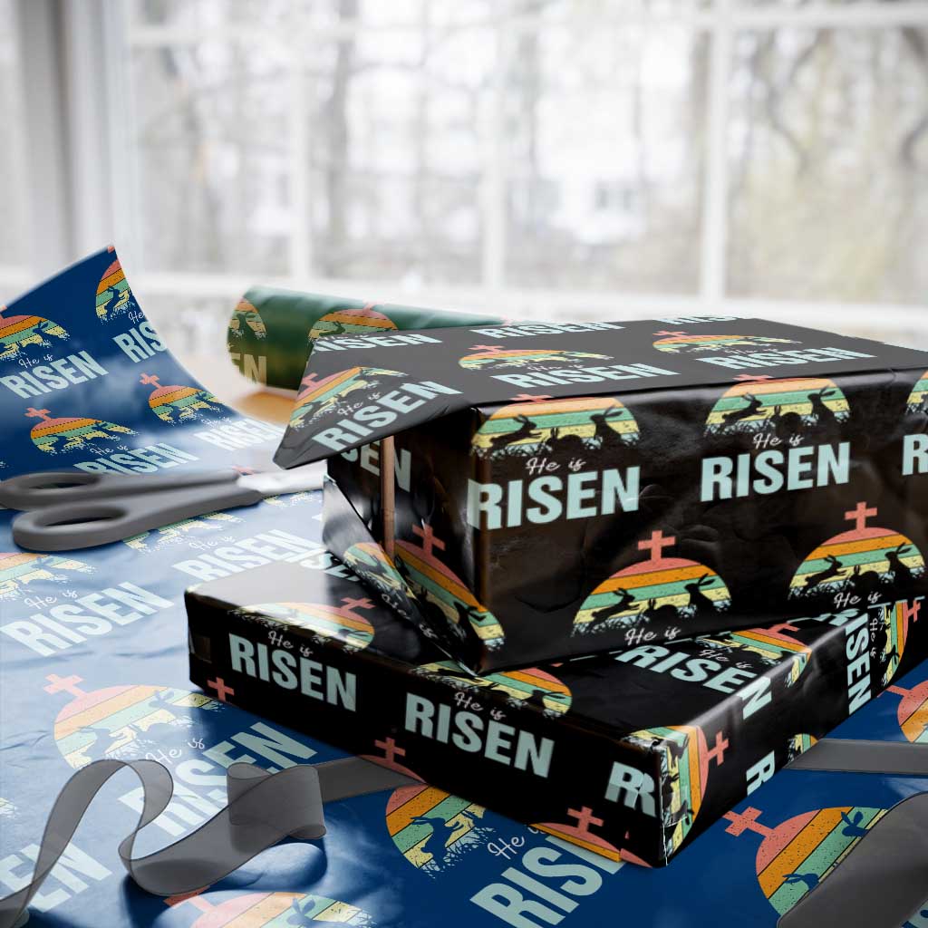 Retro He is Risen Wrapping Paper Roll Bunny Easter Cross Christian Religious Jesus Has Risen TS10 Black Print Your Wear