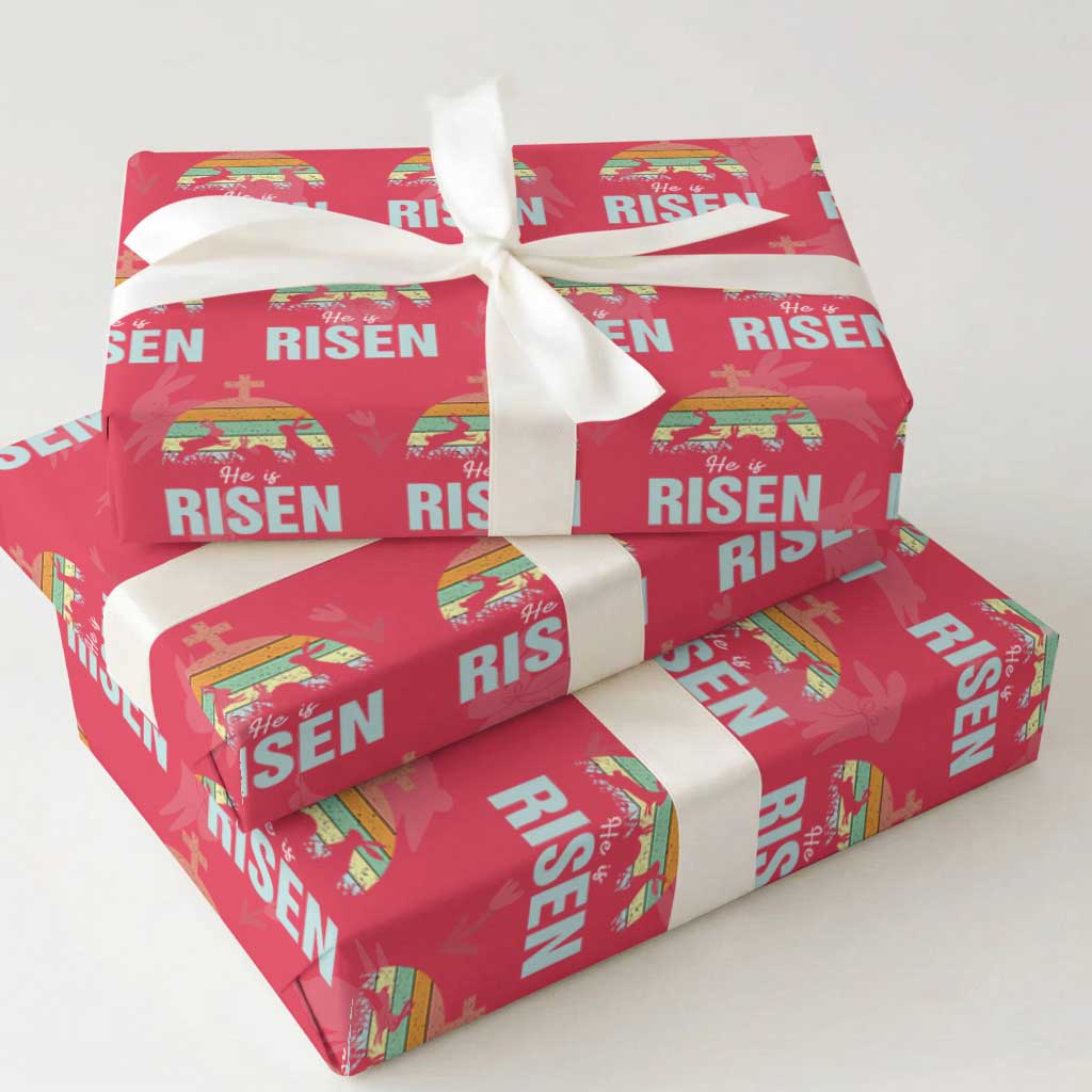Retro He is Risen Wrapping Paper Roll Bunny Easter Cross Christian Religious Jesus Has Risen TS10 Red Print Your Wear