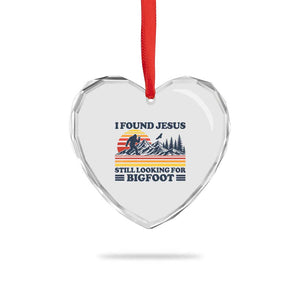 Retro I Found Jesus Still Looking For Bigfoot Heart Crystal Glass Ornament Funny Sasquatch Bigfoot Believer Christian Humor TS10 Print Your Wear