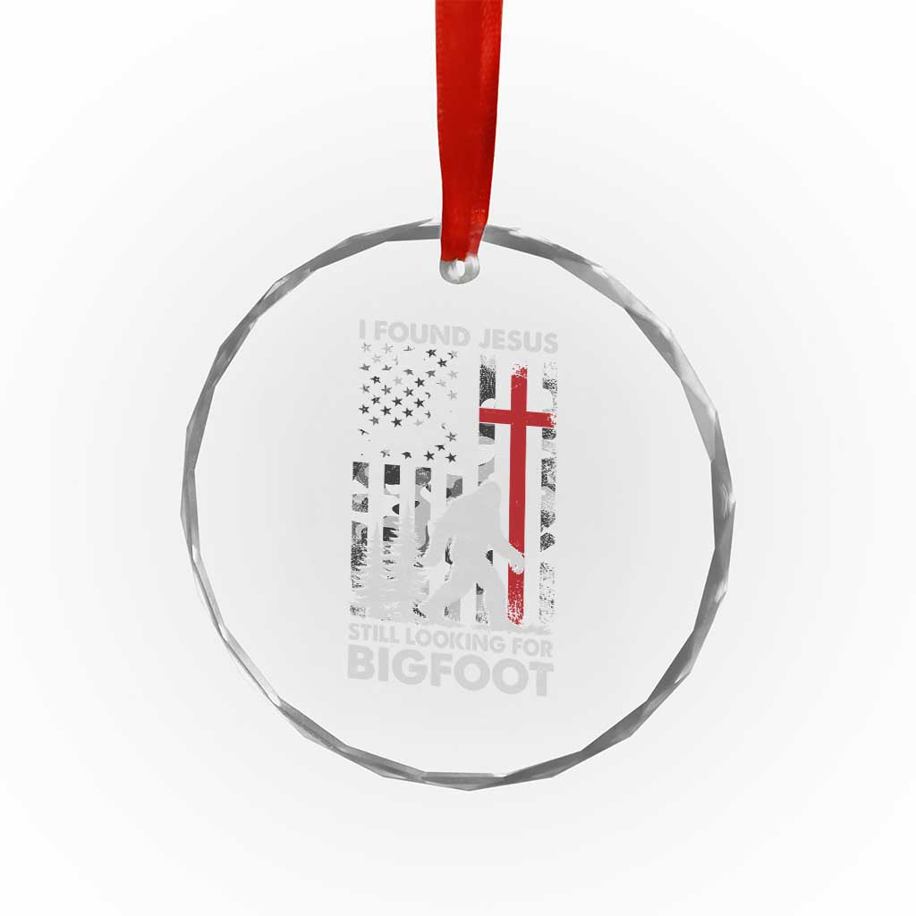 Retro I Found Jesus Still Looking For Bigfoot Crystal Glass Ornament Camouflage US American Flag Camo TS10 Print Your Wear