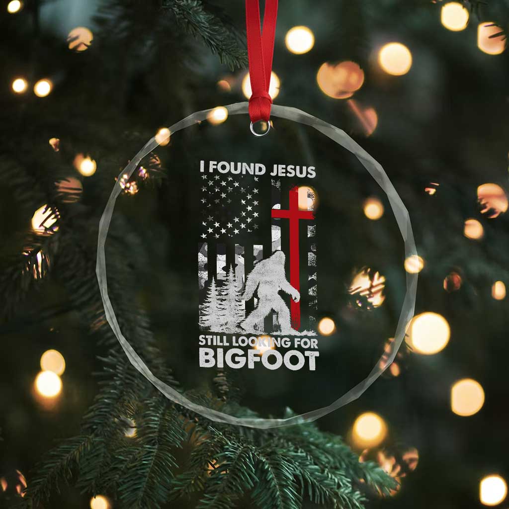 Retro I Found Jesus Still Looking For Bigfoot Crystal Glass Ornament Camouflage US American Flag Camo TS10 Print Your Wear