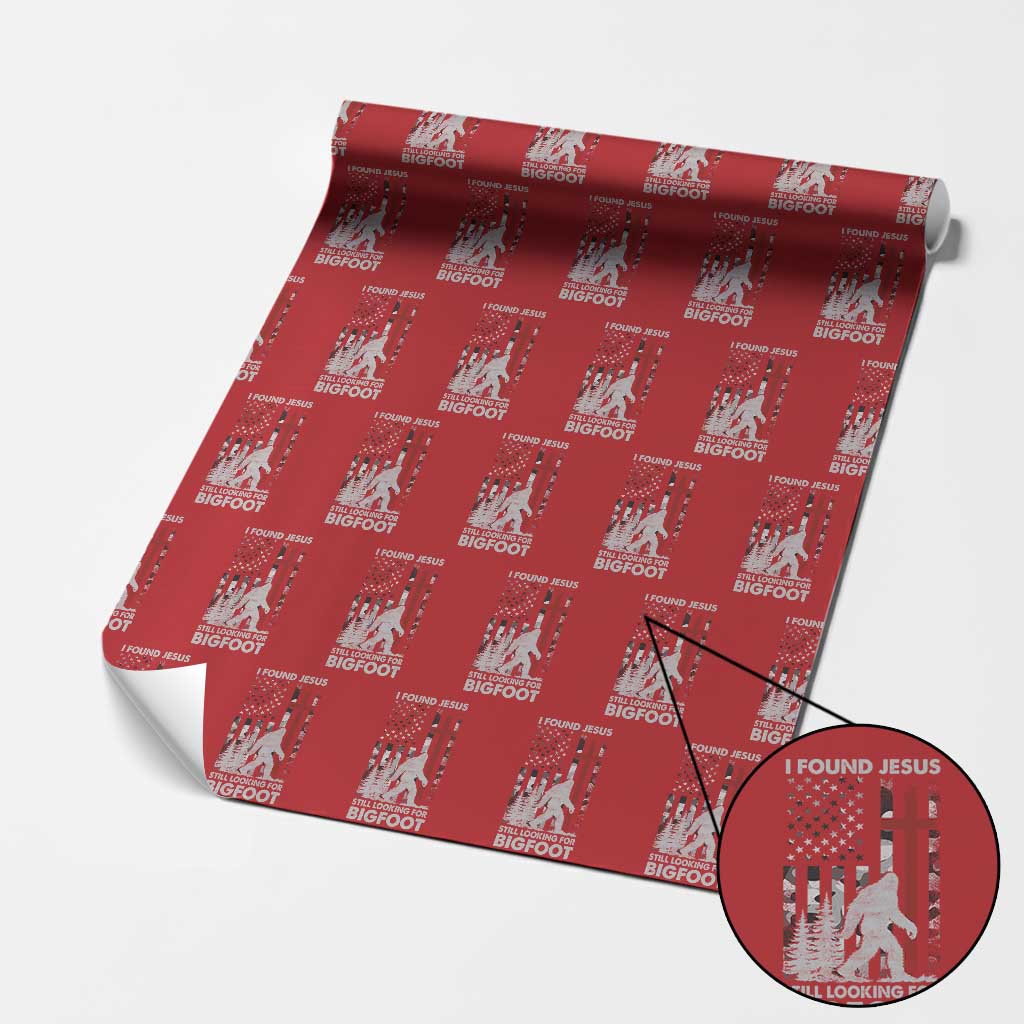 Retro I Found Jesus Still Looking For Bigfoot Wrapping Paper Roll Camouflage US American Flag Camo TS10 Red Print Your Wear