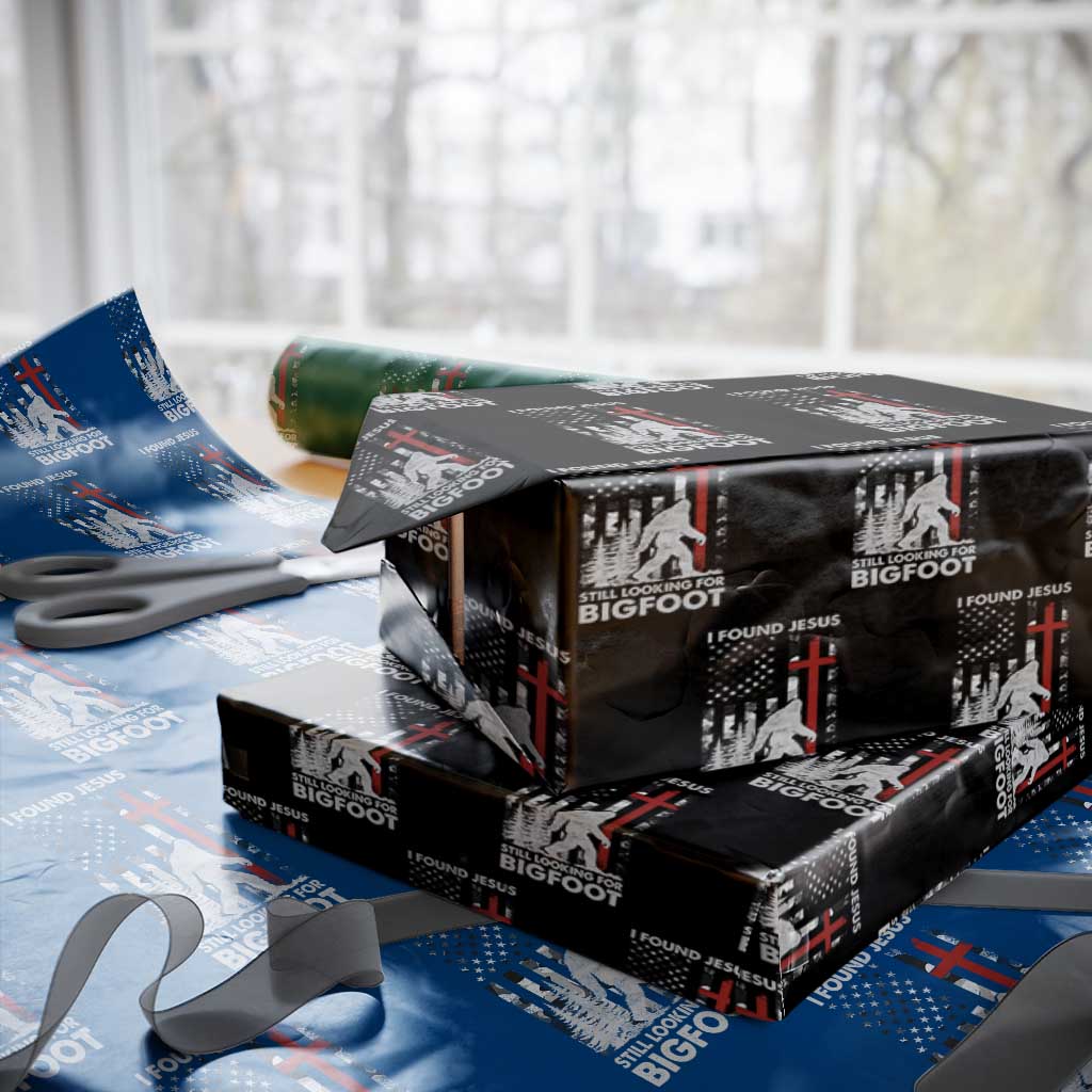 Retro I Found Jesus Still Looking For Bigfoot Wrapping Paper Roll Camouflage US American Flag Camo TS10 Black Print Your Wear
