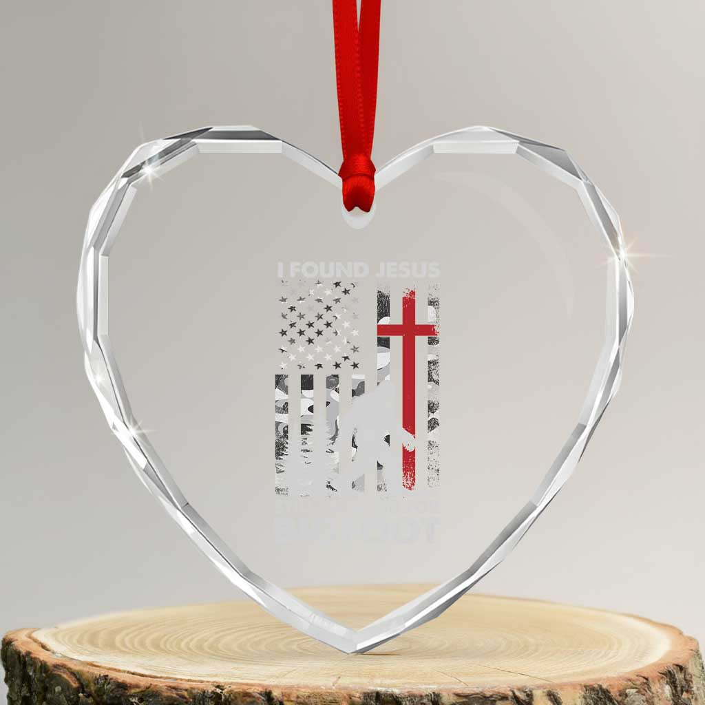 Retro I Found Jesus Still Looking For Bigfoot Heart Crystal Glass Ornament Camouflage US American Flag Camo TS10 Transparent Glass 3'' Heart Print Your Wear