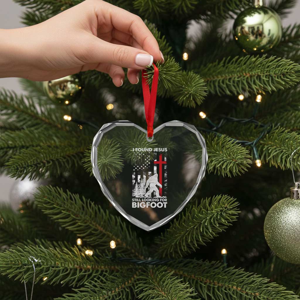 Retro I Found Jesus Still Looking For Bigfoot Heart Crystal Glass Ornament Camouflage US American Flag Camo TS10 Print Your Wear