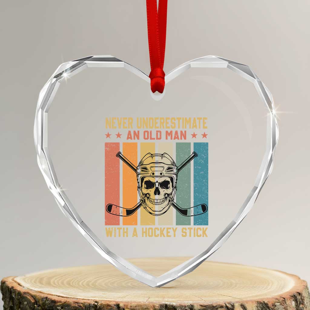 Retro Ice Hockey Player Heart Crystal Glass Ornament Funny Never Underestimate An Old Man TS12 Transparent Glass 3'' Heart Print Your Wear