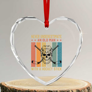 Retro Ice Hockey Player Heart Crystal Glass Ornament Funny Never Underestimate An Old Man TS12 Transparent Glass 3'' Heart Print Your Wear
