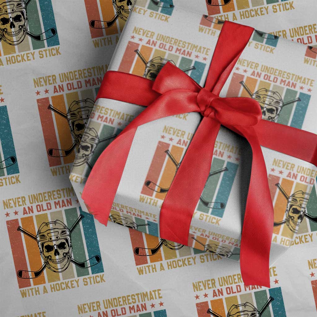 Retro Ice Hockey Player Wrapping Paper Roll Funny Never Underestimate An Old Man TS12 White Print Your Wear