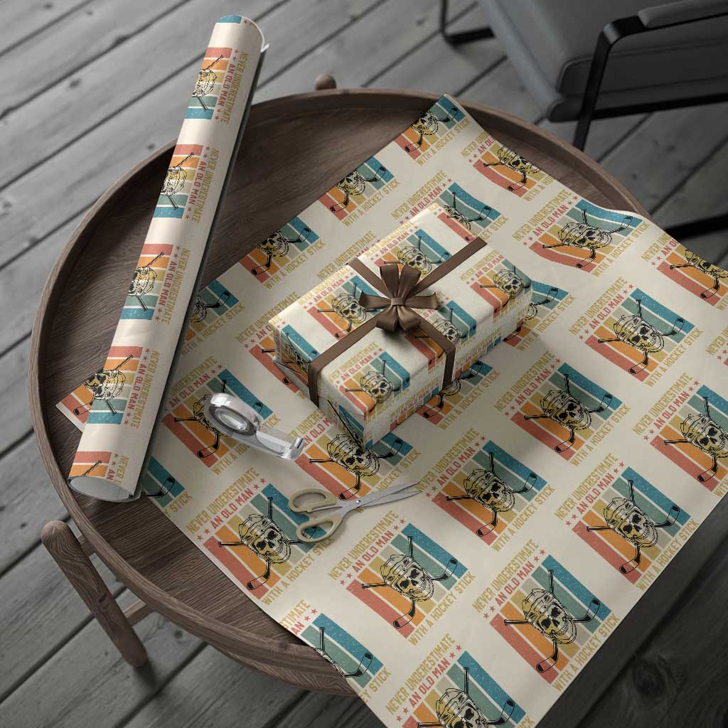 Retro Ice Hockey Player Wrapping Paper Roll Funny Never Underestimate An Old Man TS12 Beige Print Your Wear