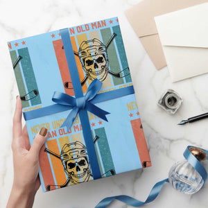 Retro Ice Hockey Player Wrapping Paper Roll Funny Never Underestimate An Old Man TS12 Light Blue Print Your Wear