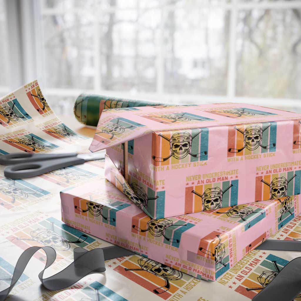 Retro Ice Hockey Player Wrapping Paper Roll Funny Never Underestimate An Old Man TS12 Light Pink Print Your Wear