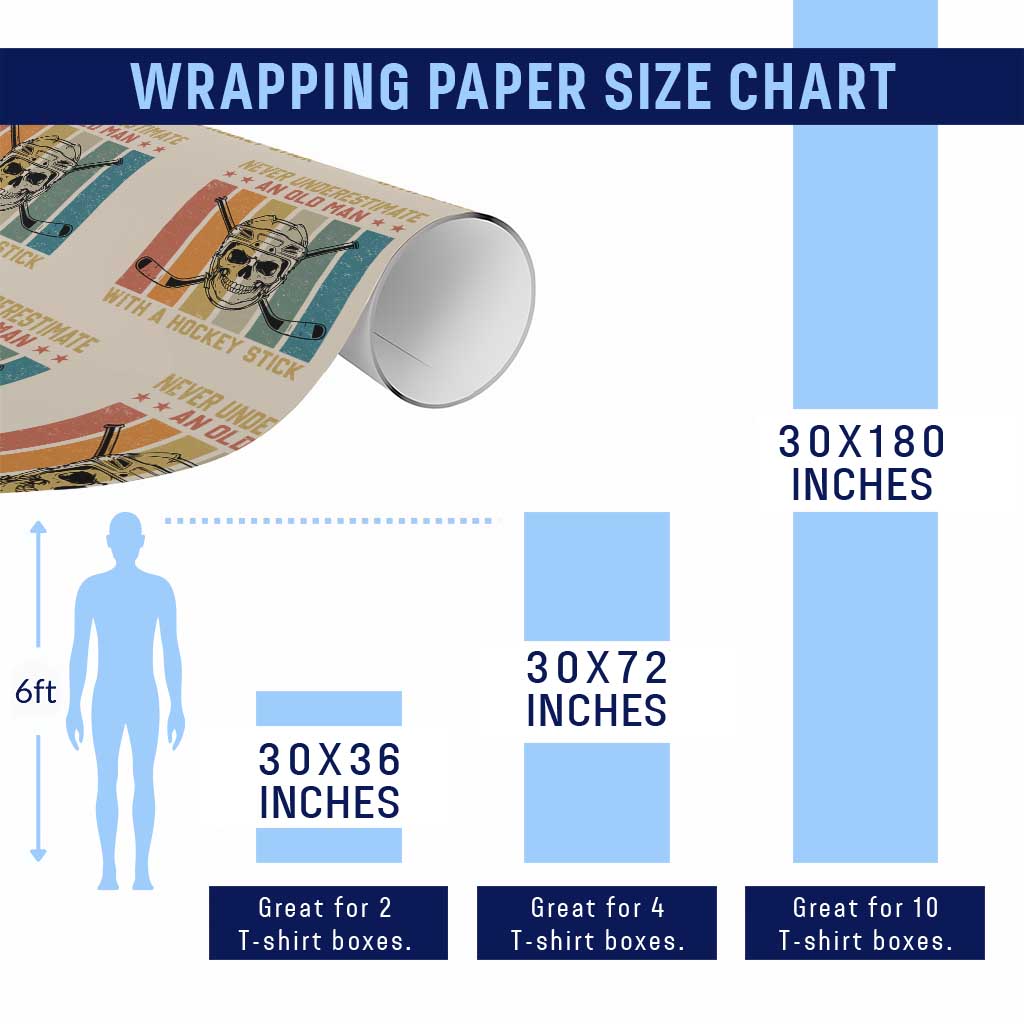 Retro Ice Hockey Player Wrapping Paper Roll Funny Never Underestimate An Old Man TS12 Print Your Wear