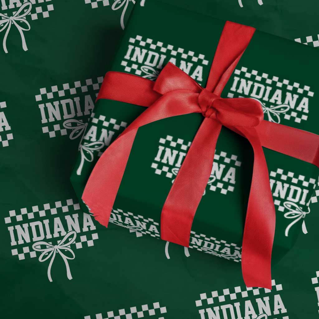 Retro Indiana Wrapping Paper Roll Coquette Bow Checkered Women Girls Kids TS10 Green Print Your Wear