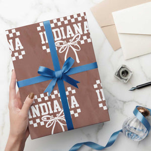 Retro Indiana Wrapping Paper Roll Coquette Bow Checkered Women Girls Kids TS10 Mocha Print Your Wear