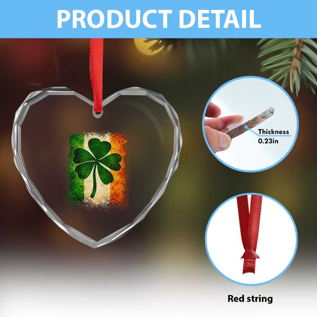 Retro Ireland Shamrock Irish Flag St Patricks Day Heart Crystal Glass Ornament TS14 Print Your Wear
