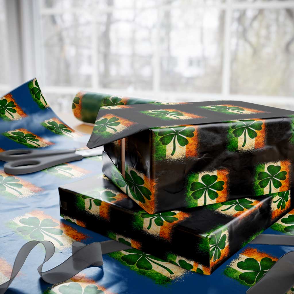 Retro Ireland Shamrock Irish Flag St Patricks Day Wrapping Paper Roll TS14 Black Print Your Wear