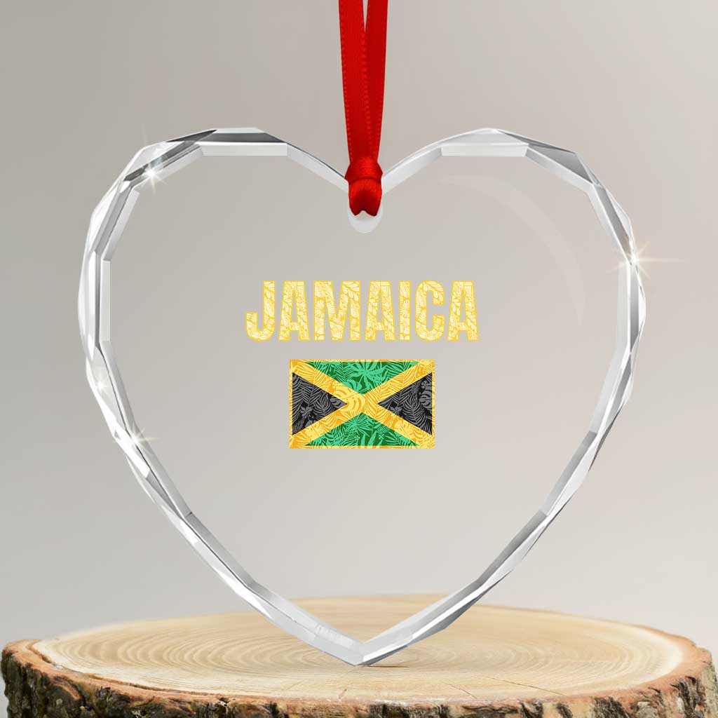 Retro Jamaica Heart Crystal Glass Ornament Tropical Jamaican Flag TS02 Transparent Glass 3'' Heart Print Your Wear