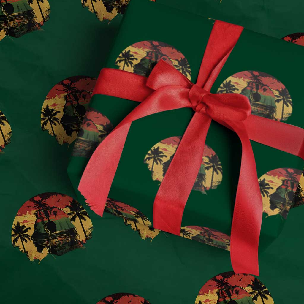 Retro Jamaican Lion Sunset Wrapping Paper Roll Rasta Colors Music and Island Vibes Graphic TS02 Green Print Your Wear