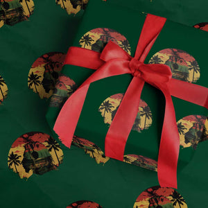 Retro Jamaican Lion Sunset Wrapping Paper Roll Rasta Colors Music and Island Vibes Graphic TS02 Green Print Your Wear