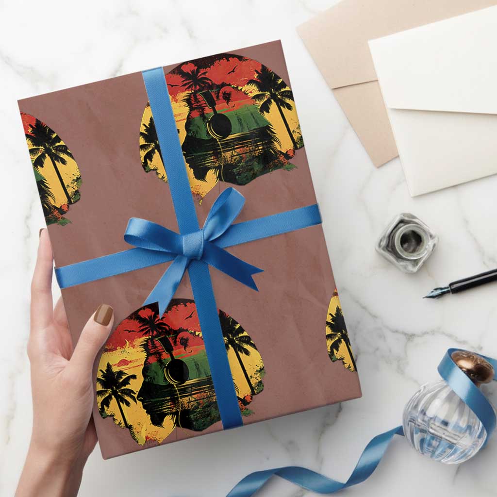 Retro Jamaican Lion Sunset Wrapping Paper Roll Rasta Colors Music and Island Vibes Graphic TS02 Mocha Print Your Wear
