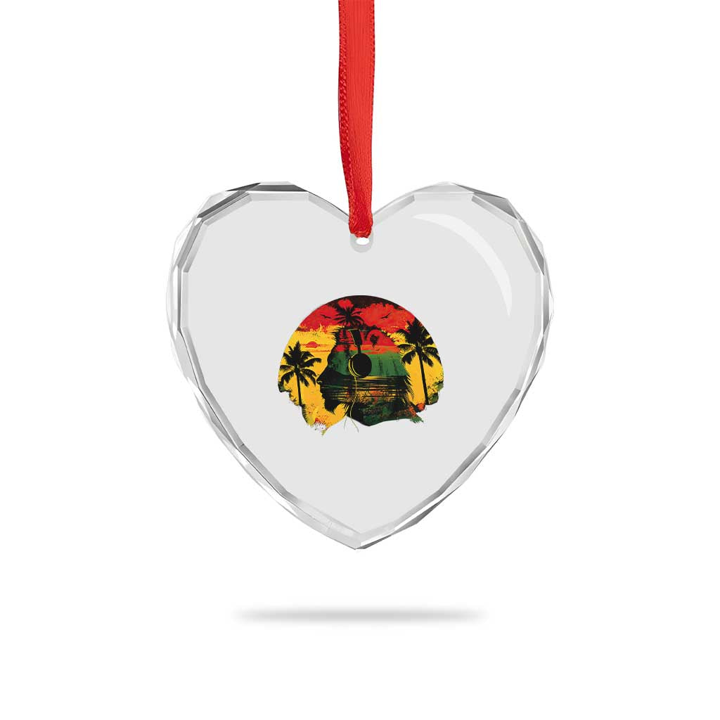 Retro Jamaican Lion Sunset Heart Crystal Glass Ornament Rasta Colors Music and Island Vibes Graphic TS02 Print Your Wear