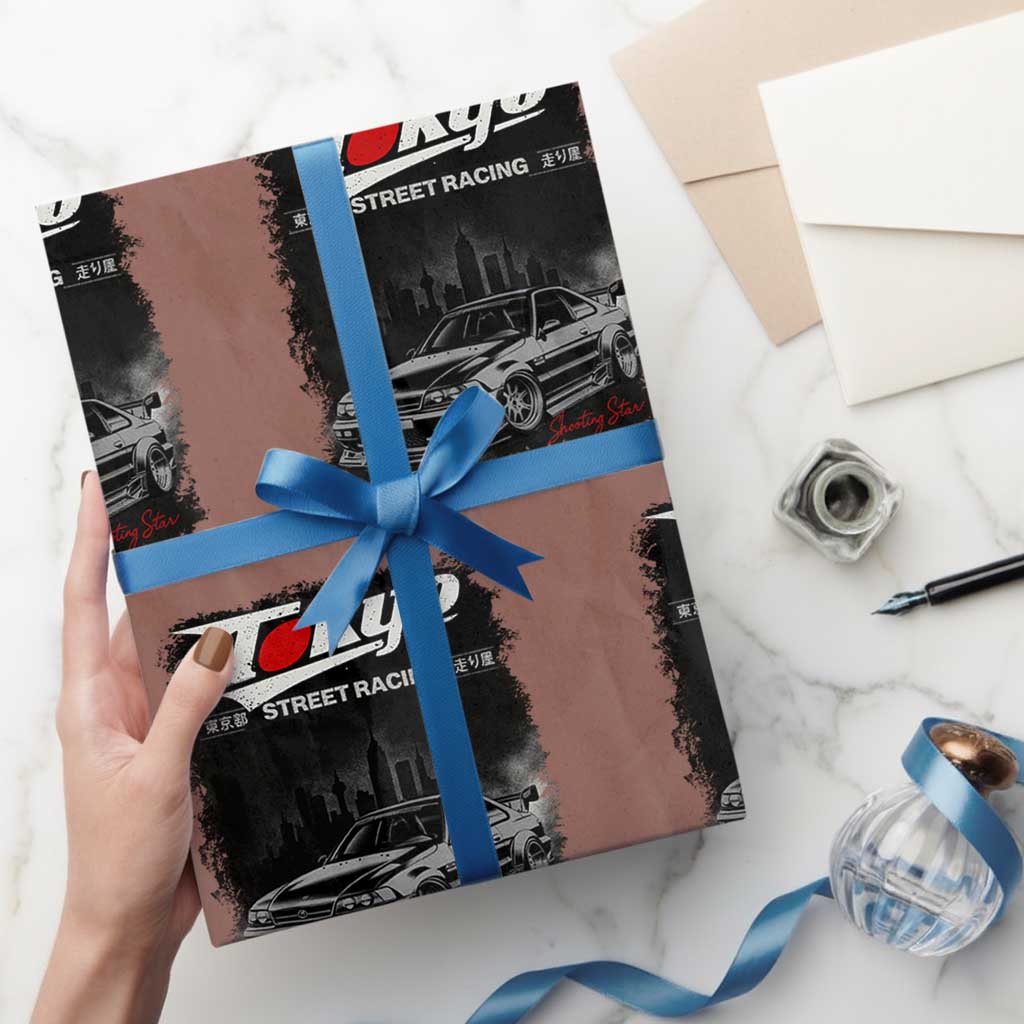 Retro JDM Drift Car Wrapping Paper Roll Japanese Tokyo Japan Drifting Race Car TS10 Mocha Print Your Wear