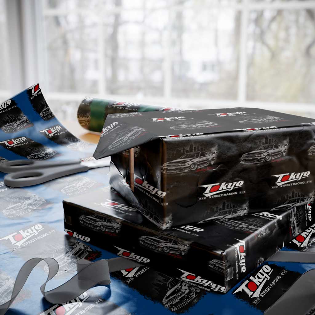 Retro JDM Drift Car Wrapping Paper Roll Japanese Tokyo Japan Drifting Race Car TS10 Black Print Your Wear