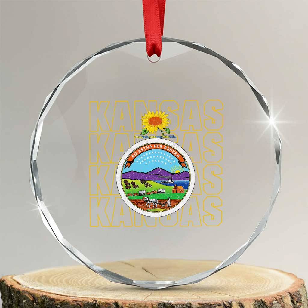Retro Kansas Flag Vintage KS Souvenir Crystal Glass Ornament TS14 Transparent Glass 3'' Circle Print Your Wear