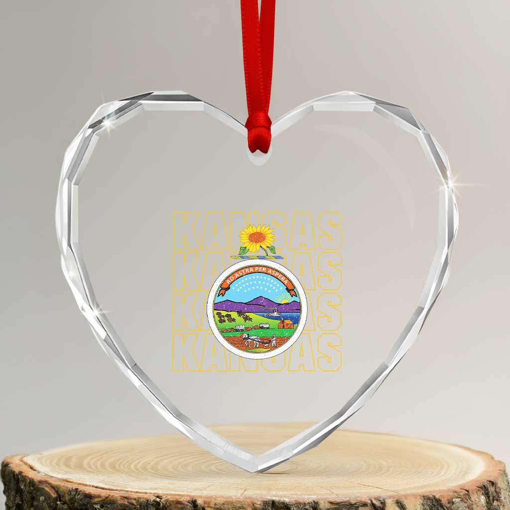 Retro Kansas Flag Vintage KS Souvenir Heart Crystal Glass Ornament TS14 Transparent Glass 3'' Heart Print Your Wear