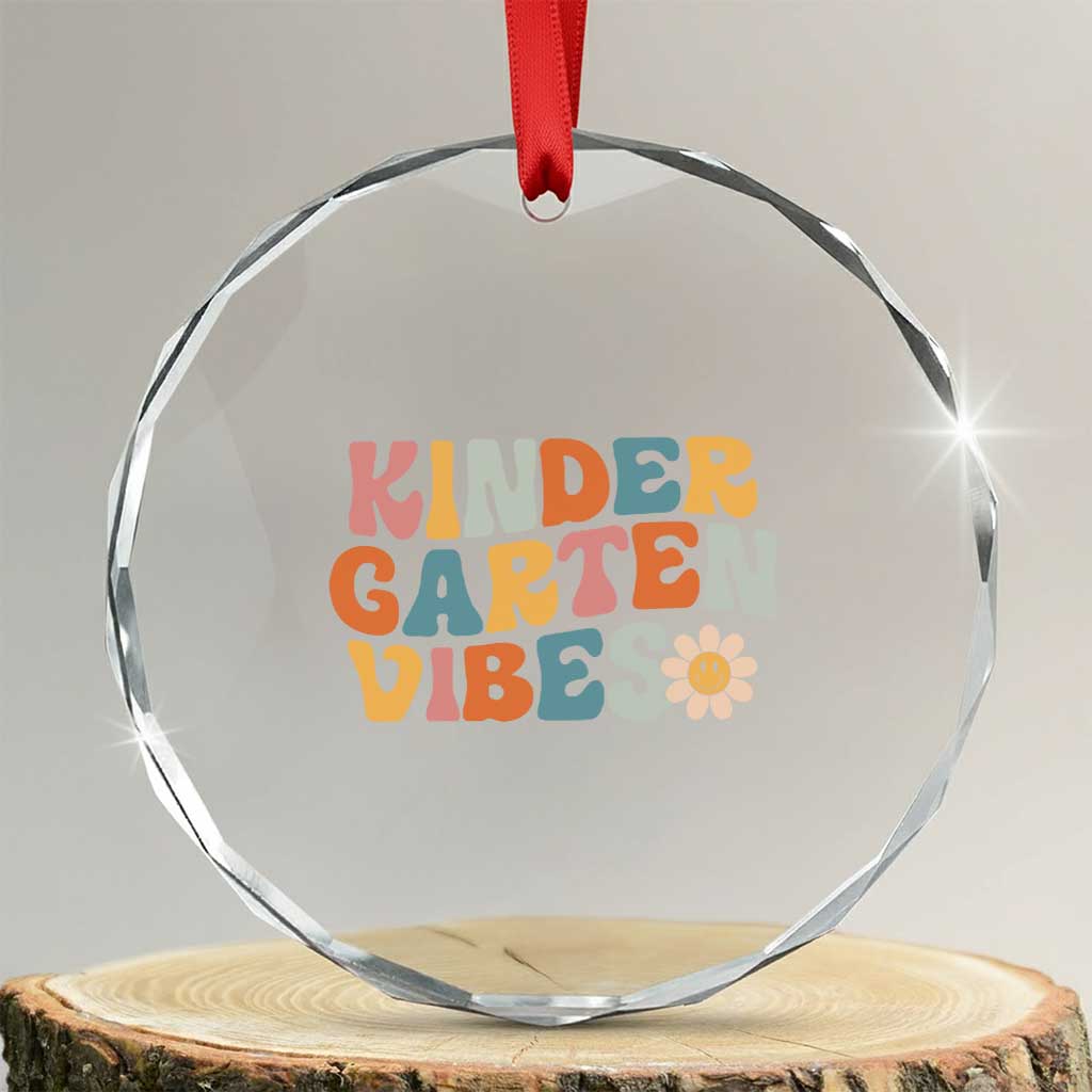 Retro Kindergarten Vibes Crystal Glass Ornament Cute Kinder Crew First Day of School TS01 Transparent Glass 3'' Circle Print Your Wear
