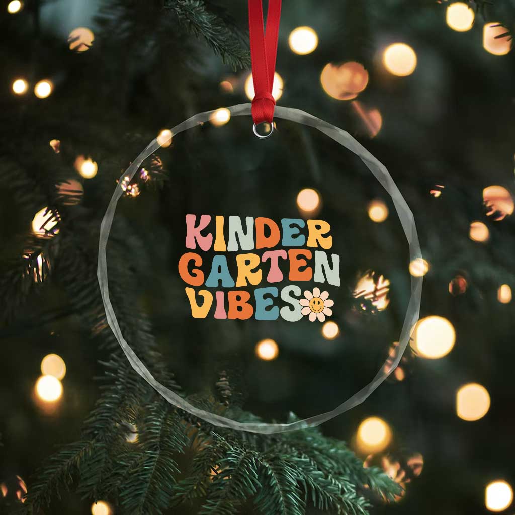Retro Kindergarten Vibes Crystal Glass Ornament Cute Kinder Crew First Day of School