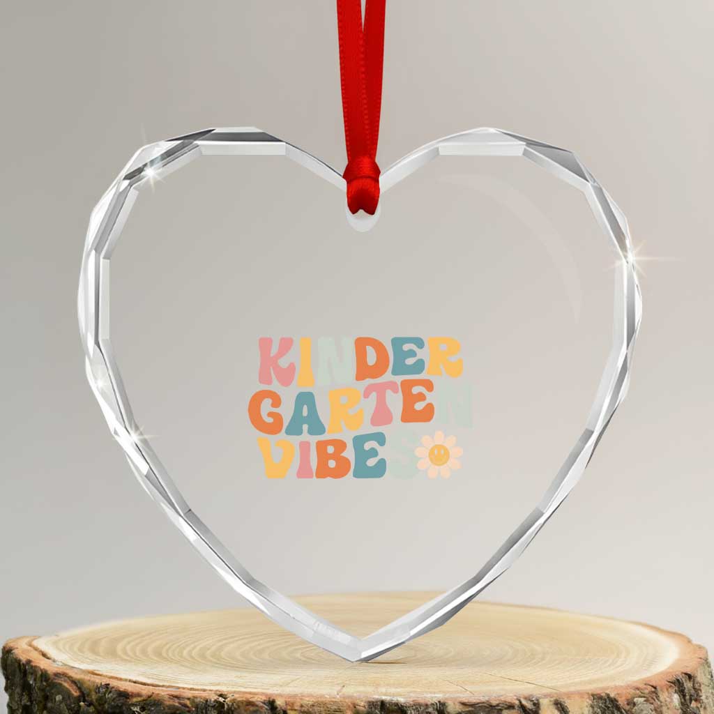 Retro Kindergarten Vibes Heart Crystal Glass Ornament Cute Kinder Crew First Day of School
