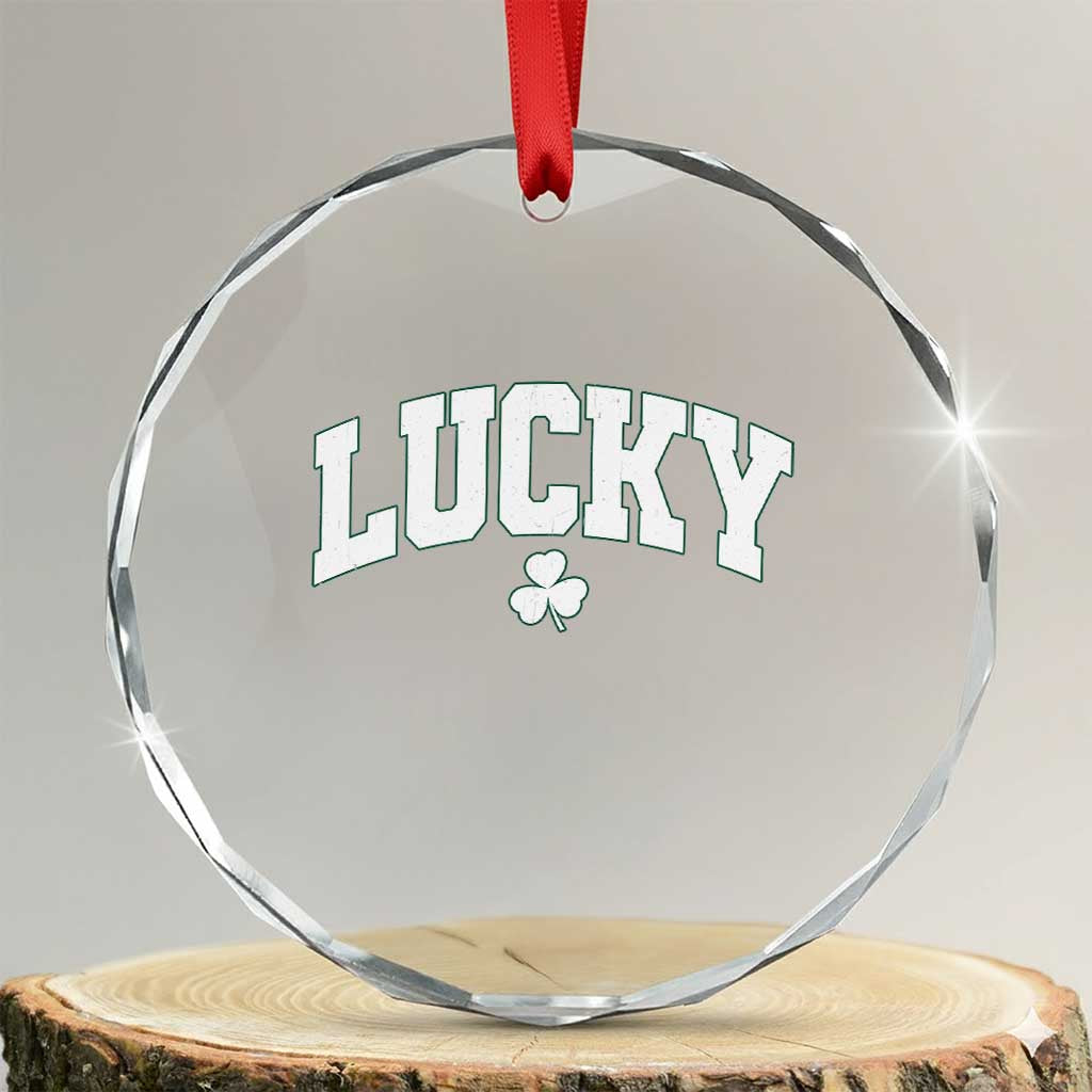 Retro Lucky Crystal Glass Ornament St Patricks Day Irish Shamrock Varsity TS10 Transparent Glass 3'' Circle Print Your Wear