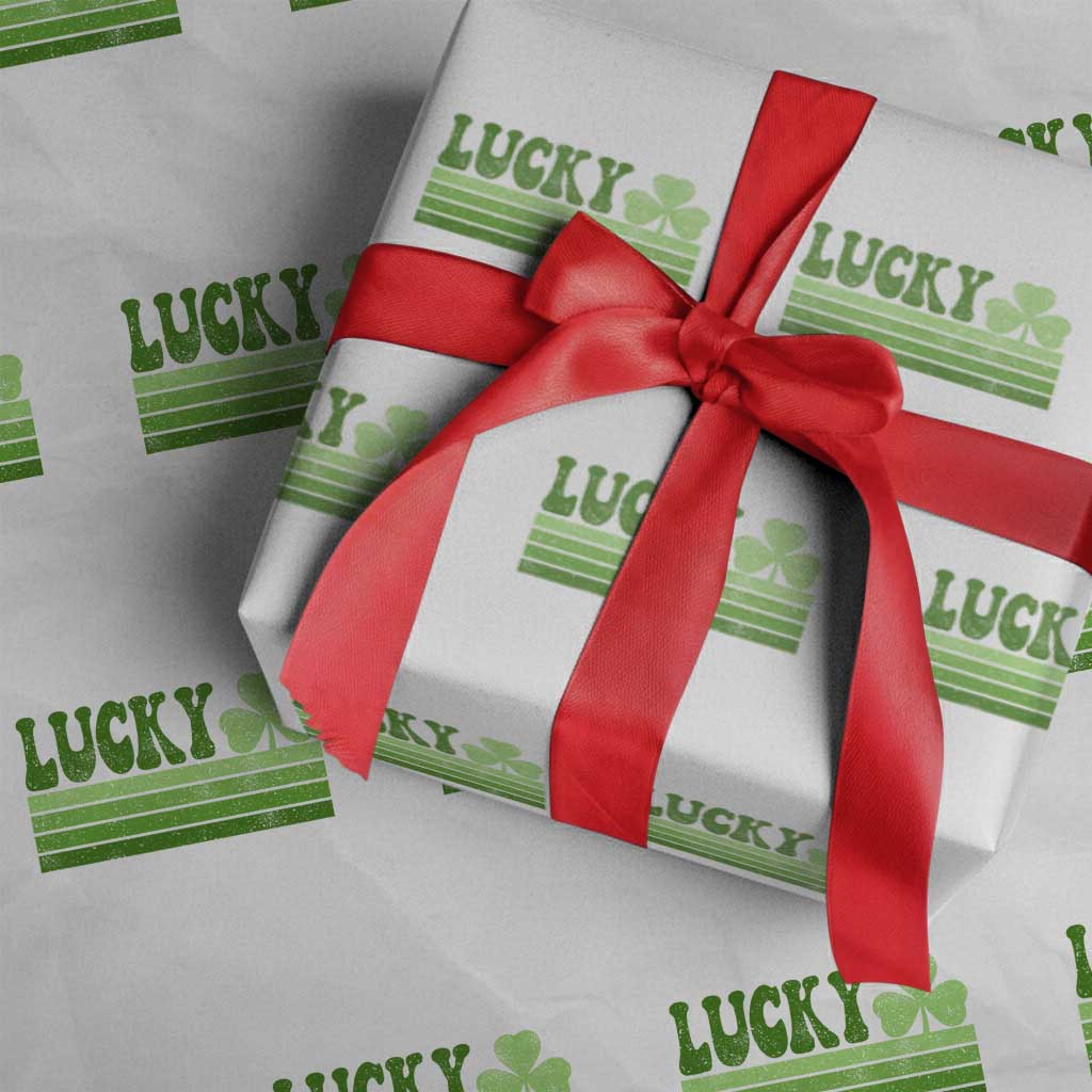 Retro Lucky Wrapping Paper Roll St Patricks Day Irish Shamrock TS10 White Print Your Wear