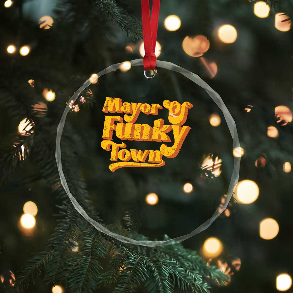 Retro Mayor of Funky Town Crystal Glass Ornament Funny Vintage 70s Disco Party TS10 Print Your Wear