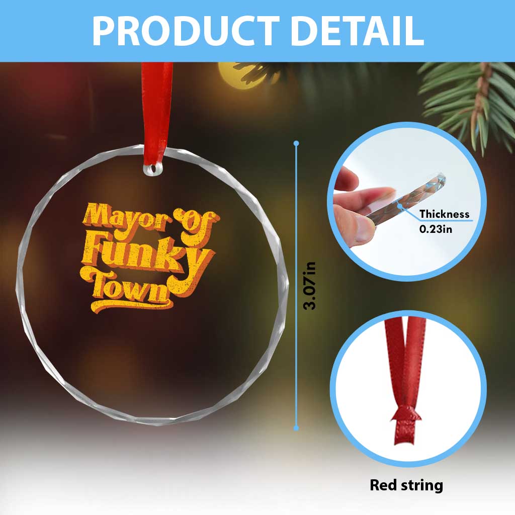 Retro Mayor of Funky Town Crystal Glass Ornament Funny Vintage 70s Disco Party TS10 Print Your Wear