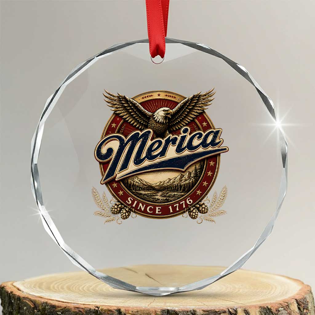 Retro Merica Eagle 4th Of July Crystal Glass Ornament Vintage 1776 Independence Day TS10 Transparent Glass 3'' Circle Print Your Wear