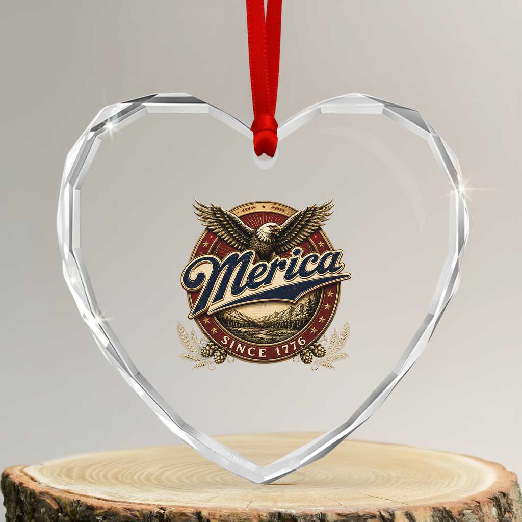 Retro Merica Eagle 4th Of July Heart Crystal Glass Ornament Vintage 1776 Independence Day TS10 Transparent Glass 3'' Heart Print Your Wear