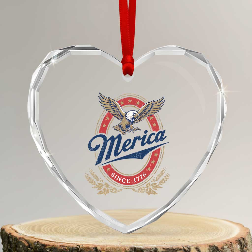 Retro Merica Eagle Funny 4th Of July Heart Crystal Glass Ornament Vintage Independence Day 1776 TS10 Transparent Glass 3'' Heart Print Your Wear