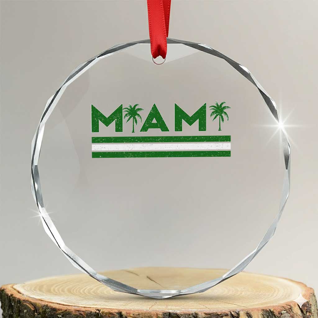 Retro Miami Palm Tree Crystal Glass Ornament Vintage South Florida Pride Distressed Orange and Green TS02 Transparent Glass 3'' Circle Print Your Wear